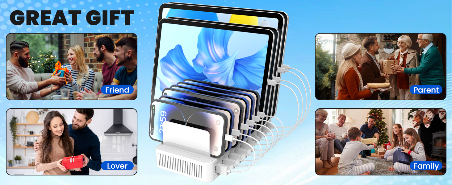 Tablet charging station for multiple devices