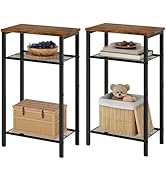 Hoctieon 2-Set 3 Tier End Table, Telephone Table Set of 2, Tall Side Table with Storage Set of 2,...