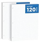 240 Sheets Loose Leaf Paper, 4x4 Graph Ruled, 8'' x 10.5’’, 3-Hole Punched Binder Paper, Quad Rul...