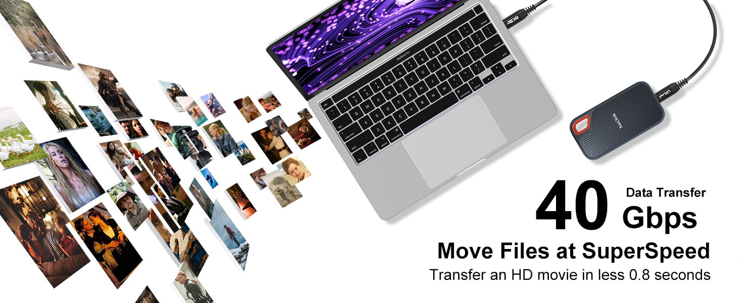 40Gbps usb c data transfer cable compatible with Thunderbolt 4