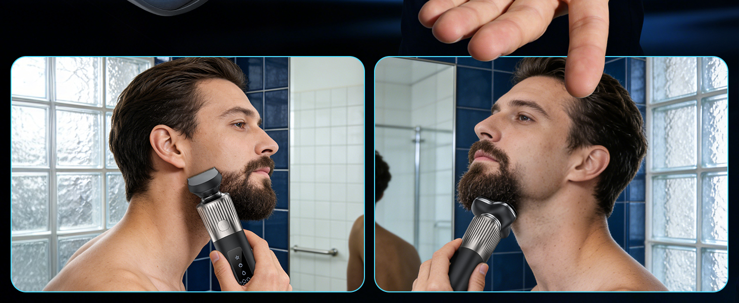 Rechargeable Electric Razor for Men: IPX7 Waterproof 5D Floating Head Shaver - 90-Min Runtime USB-C
