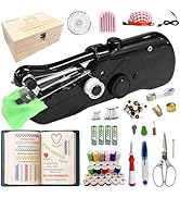 Handheld Sewing Machine with Wooden Sewing Box &amp; 169-Piece Kit, Includes Embroidery Stitch Book, ...