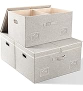 Graciadeco 75 Quarts Extra Large Decorative Storage Bins with Lids, 3 Packs Beige Collapsible Sto...
