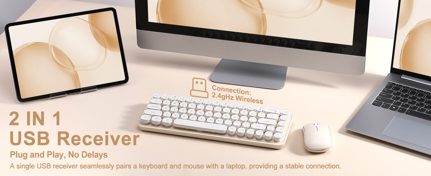 i68 Wireless Typewriter Keyboard and Mouse Combo