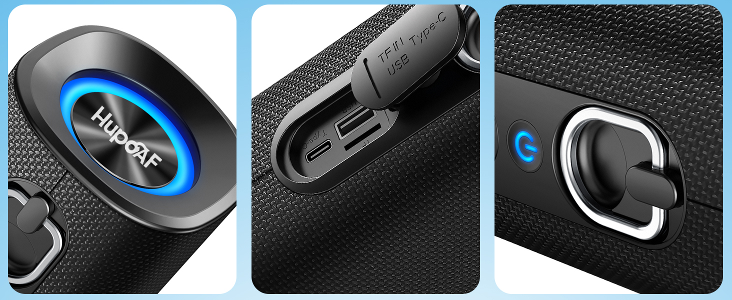 Multiple angles of a gaming mouse pad showing blue LED edge lighting and textured black surface with various close-up detail shots.