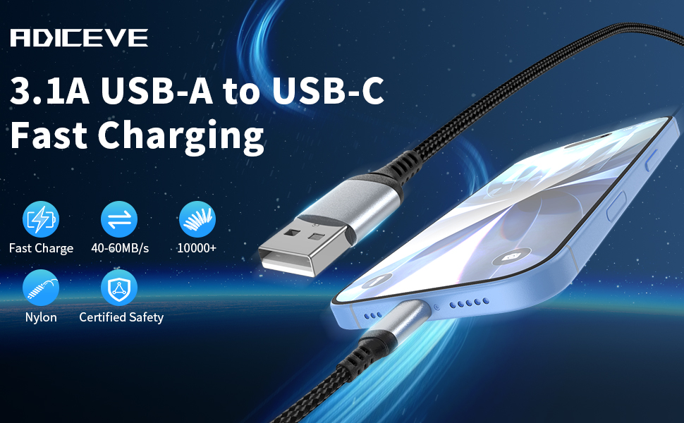 Short USB A to USB C Cable