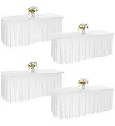 JALANCY 4 Pack 6 FT Spandex Table Skirts for Rectangle Tables Spandex Table Cover Wrinkle Resista...
