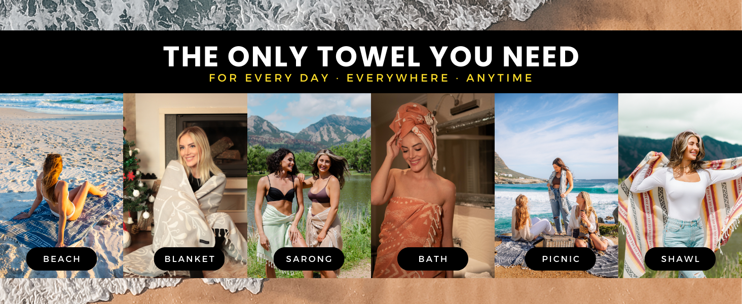 Versatile Turkish towel for beach, bath, picnic, sarong, shawl &amp; blanket. Lightweight &amp; stylish.