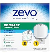 Zevo Compact Flying Insect Trap Kit with Refill Cartridges - Plug-in Indoor Bug Catcher for Gnats...