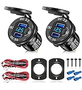 [Upgraded]2Pcs 12V/24V USB Outlet with Voltmeter&amp; ON/Off Switch, Quick Charge 3.0 Dual USB Power ...