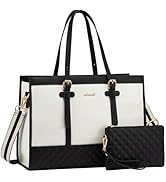 LOVEVOOK Laptop Bag for Women 15.6 inch Canvas Laptop Tote Bag, Large Capacity Work Bag with Clut...