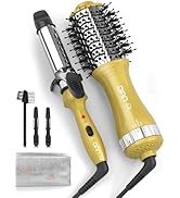 DAN Technology Hair Dryer Brush &amp; Mini Curling Wand Set - 1 Inch Travel Set with 3 Temperature Se...
