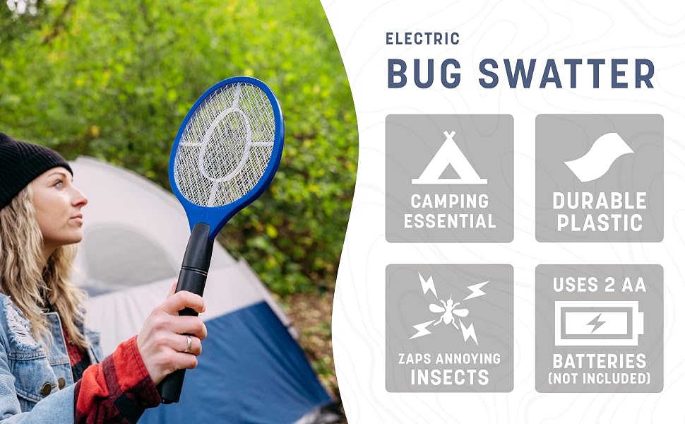 durable plastic, zaps annoying insects, 2 AA batteries, bug swatter, bug zapper, insect killer
