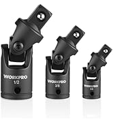 WORKPRO Universal Joint Socket Adapter Set, 3-Piece 1/4" 3/8" 1/2" Drive, Flexible U-Joint for Mu...