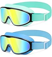Vvinca Kids Swim Goggles with Comfort Fabric Strap 2 Pack, Wide View Anti-Fog/UV No Leak Swimming...