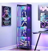 AODK Display Case with LED Lights, Corner Display Cabinet with Open Glass Shelves and Industrial ...
