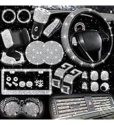 27 PCs Bling Car Accessories Set for Women, Bling Steering Wheel Covers Universal Fit 15 Inch, Bl...