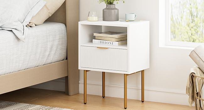 white and gold nightstand