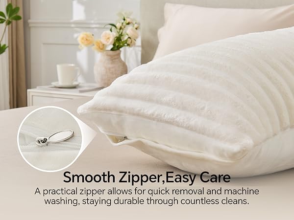 Fluffy Striped Body Pillow Cover
