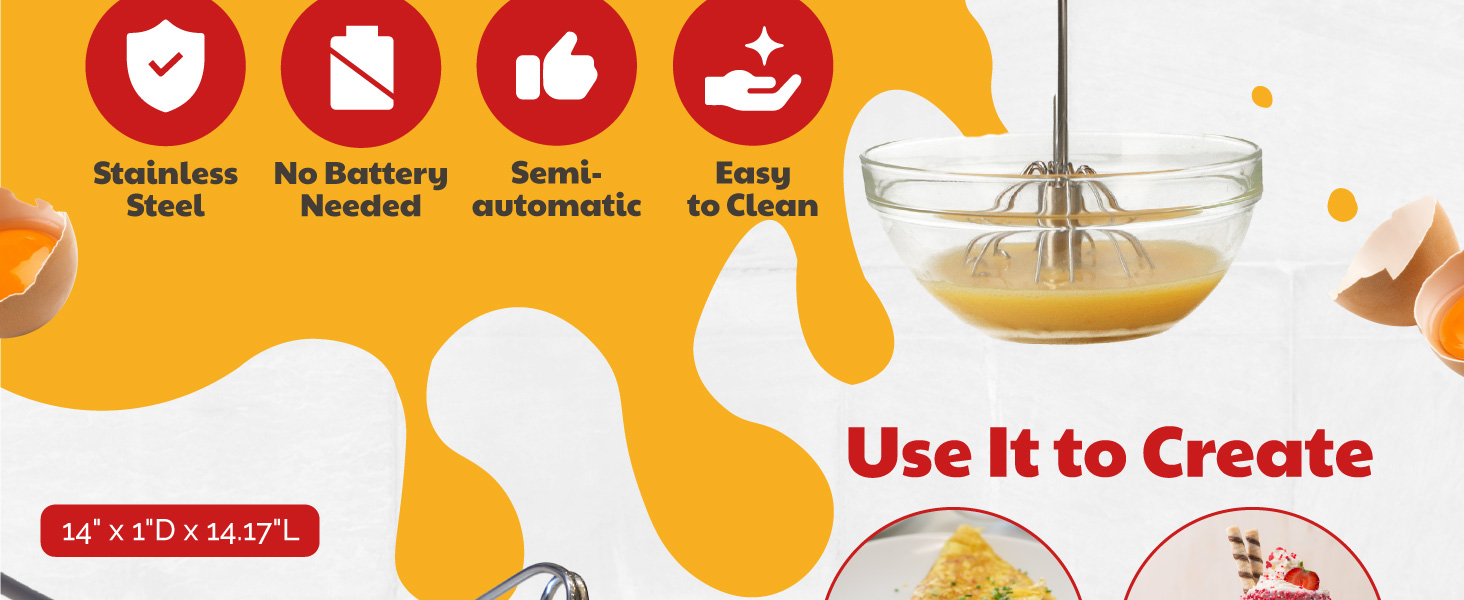 Dishwasher safe stainless steel whisk, easy clean. Rotating whisk blender, semi-automatic whisk