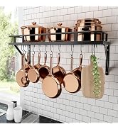 KES 30-Inch Kitchen Pan Pot Rack Wall Mounted Hanging Storage Organizer Wall Shelf with Hooks Mat...