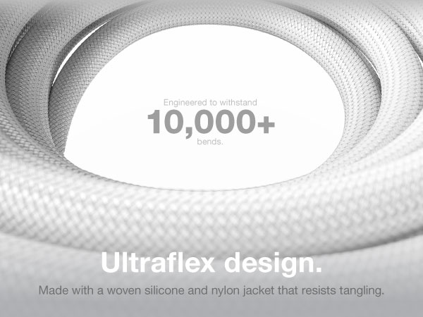 Braided and silicone USB C cable tested for 10,000 bends with flexible, rugged design