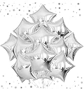 Adeyoo 20 Pcs Star Balloons,18 Inch Silver Foil Balloons Glitter Star Shape Balloon Large Mylar B...