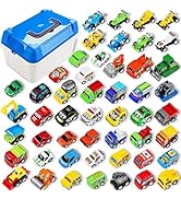 MindPal 50 Pcs Pull Back Cars, Toy Car Set with A Storage Box, Mini Toy Vehicles, Party Favors fo...