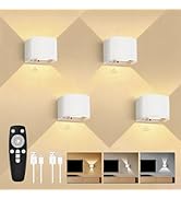 Battery Operated Wall Lamps with Motion Sensor, 6000mAh LED Rechargeable Wireless Sconce with Rem...