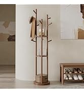 Muwuele Solid Wood Rotary Coat Rack, Freestanding Coat Rack with 3 Shelves and 9 Hooks, Coat tree...