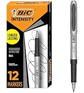BIC Intensity Black Permanent Markers, Ultra Fine Point, 12-Count Pack of Black Markers With Non-...