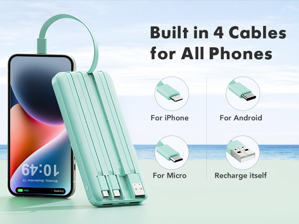 portable charger with built in cables Qing
