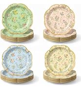 OuMuaMua 48 Pcs Floral Vintage Paper Plates, 9 Inch Mother's Day Disposable Dinner Plates for Mot...