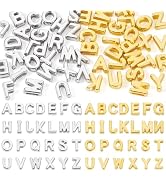 FASHEWELRY 104Pcs Acrylic Slide Letter Beads with Horizontal Hole Golden Plated Alphabet Beads 3D...