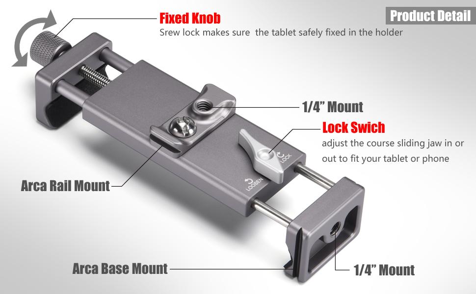 Srew lock makes sure the tablet safely fixed in the holder