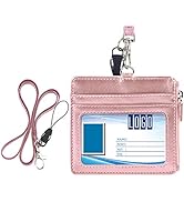 Badge Holder with Zip, Wisdompro 2-Sided PU Leather ID Badge Holder with 1 ID Window, 4 Card Slot...