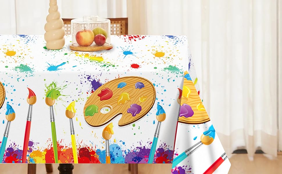 Art Paint Tablecloth Paint Plastic Rectangular Tablecloth for Artist Theme Partys Decorations