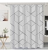 Litabel White and Black Striped Shower Curtain, Geometric Art Decor Bath Curtain, Abstract Modern...