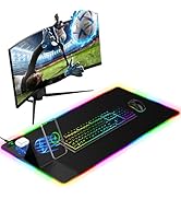 Mouse Pad with Wireless Charger Foldable Phone Holder, XXL RGB Gaming Mousepad 31.5"x15.8" Large ...