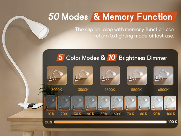 Reading Light for Bed Headboard LED Desk Lamp with Clamp for Bedside Bedroom Table 