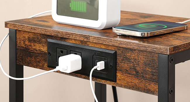 tall side table with charging station
