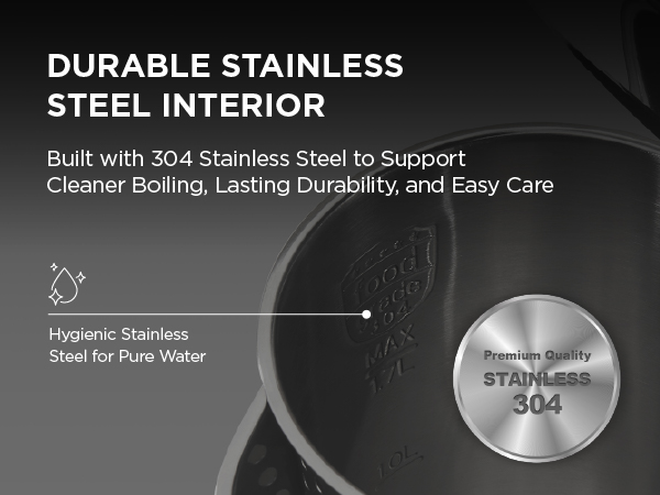 304 stainless steel interior electric water kettle, rust free hot water dispenser for everyday use