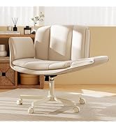 HeroSet Criss Cross Chair with Wheels &amp; Armrests,Comfy Wide Vanity Chair,Scratch-Resistant Pu Lea...