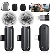 PQRQP Wireless Mini Microphone for iPhone/iPad/Android: 2 Pack Lavalier Microphone for Video Reco...