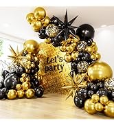 Adeyoo Black and Gold Balloon Arch Garland Kit - 130Pcs Black Gold Graduation Balloons with Glitt...