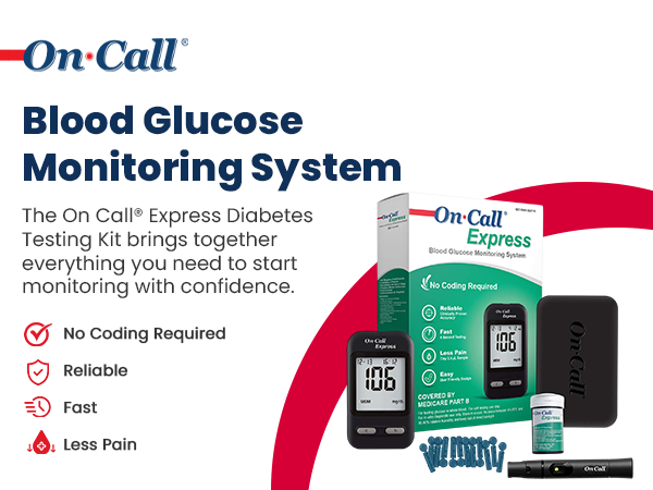 On Call Express blood glucose monitoring system complete diabetes testing kit