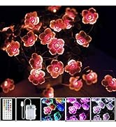 OMIKA Multicolor Flower Lights Cherry Blossom String Lights Battery Operated &amp; USB Powered, 13ft ...