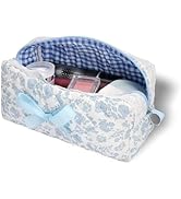 SXS LACONIC Quilted Makeup Bag,Travel Coquette Cosmetic Brush Pouch,Cute Bow Floral Make up Organ...