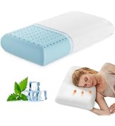 Sweetcrispy Back and Side Sleeper Support, White Gel Cooling Memory Foam Pillows for Sleeping, Be...