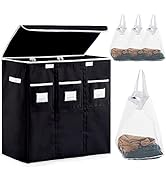 Large Laundry Hamper with Lid 3 Section by YOUDENOVA, 140L Tall Laundry Basket with Removable Bag...